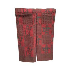 Vintage Red Checkerboard Pattern Kitchen Tea Dish Towel Primitive Artisan Set Of